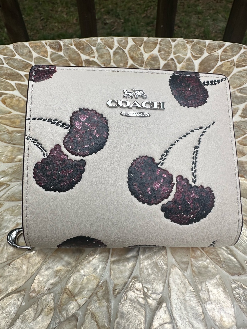 Coach leather snap wallet in Cherry Glitter Embossed Cherries NWT